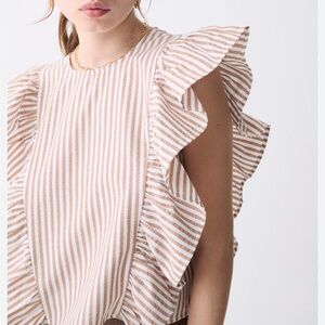 Deluc. Striped Ceasar Ruffle Sleeve Sleeveless Top Size XS NWT